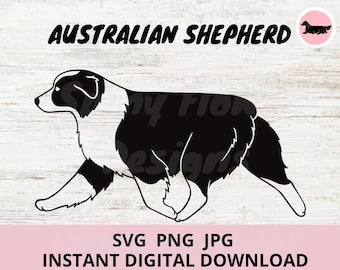 Australian Shepherd Dog Gaiting Digital Download SVG JPG PNG Clipart