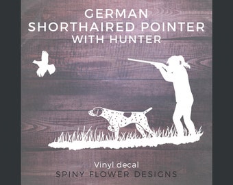 German Shorthair Pointer Hunting Dog Decal - 8 Inch Car Window Sticker, Pheasant Design