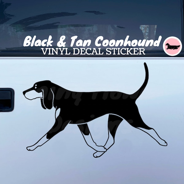 Black & Tan Coonhound Dog Bench Vinyl Decal / Bumper Sticker