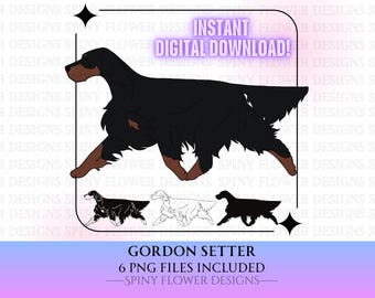 Gordon Setter Dog Trotting Gaiting Digital Download Clipart PNG file