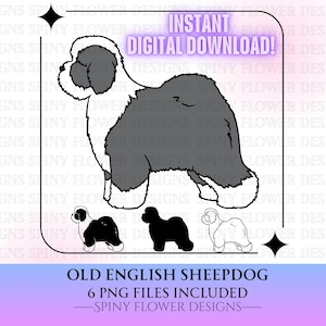 Old English Sheepdog Dog Stacked Standing Digital Download Clipart PNG file