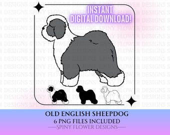Old English Sheepdog Dog Stacked Standing Digital Download Clipart PNG file