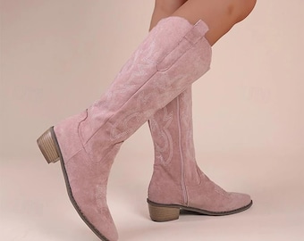 Pink, Suede, Knee High Cowboy Boots - size 11