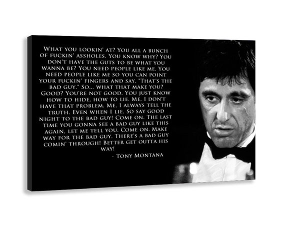 Tony Montana Black White Scarface Movie Quote 19 Al Pacino Etsy