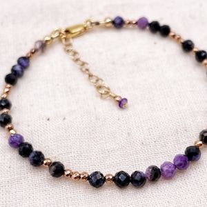 Charoite Bracelet: Rose Gold Hematite, Purple Gemstone, Adjustable, Unconditional Love Energy