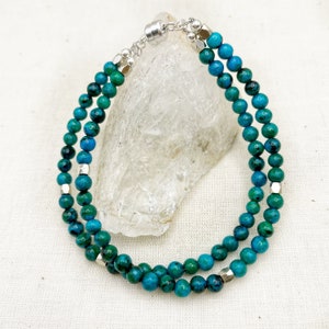 Turquoise Chrysocolla Gemstone + Raw Brass, Turquoise Bracelet, Communication, Expression, Empowering, Peace Energy
