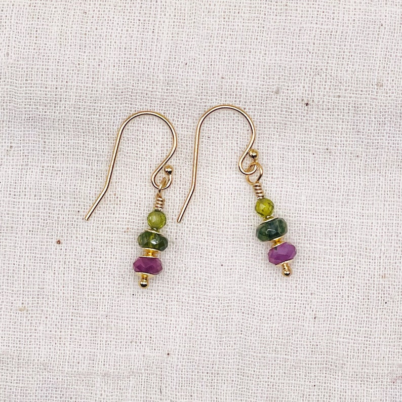 Ruby Tourmaline Peridot Drop Earrings, Dainty Earrings, Gemstone Earrings image 3