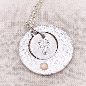 Fine Silver Lotus Flower Pendant Necklace, Australian Opal, Amplification, Hope, and Purity Energy