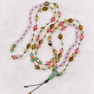 Cherry Quartz + Rose Quartz + Aventurine, Gemstone Necklace, Mala, Prayer Beads, Love + Compassion Energy