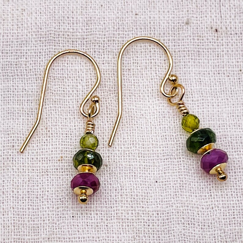 Ruby Tourmaline Peridot Drop Earrings, Dainty Earrings, Gemstone Earrings image 4