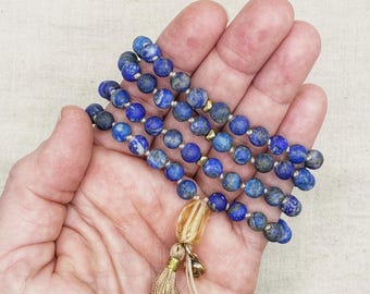 Matte Blue Lapis Lazuli Necklace, Citrine Guru Pendant, Beads for Peace, Protection, Clarity, Confidence