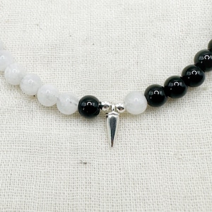 Moonstone + Obsidian Necklace, Sterling Silver Spike Pendant, New Beginnings, Protection Energy