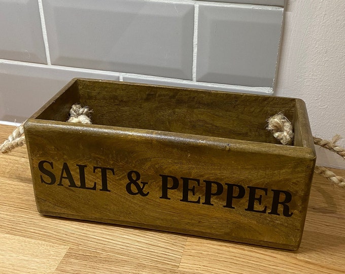 Solid Wooden Storage Box With Rope Handles SALT AND PEPPER. Etsy UK