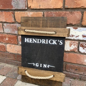 Handgemachte Vintage-Stil Massivholz schwarz Menü Notiz Bord mit Seil zum Aufhängen: Gin