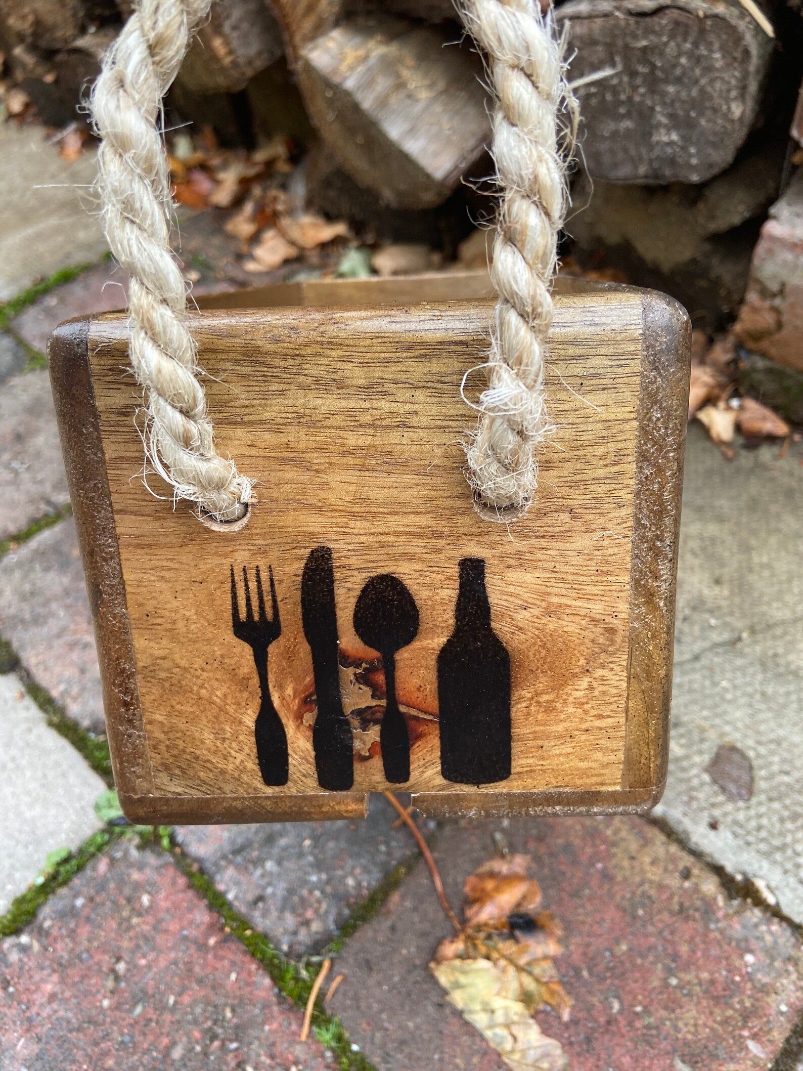 Solid wooden storage box with rope handles CONDIMENTS. Etsy
