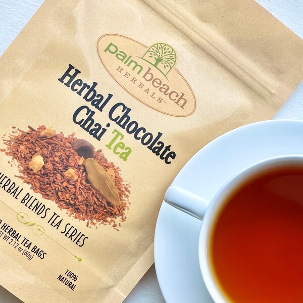 Herbal Chocolate Chai Tea - Pure Herbal Tea Series by Palm Beach Herbals (30 Tea Bags) 100% Natural