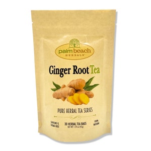 Ginger Root Tea - Pure Herbal Tea Series by Palm Beach Herbals (30 Tea Bags) 100% Natural