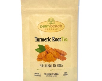 Turmeric Root Tea - Pure Herbal Tea Series by Palm Beach Herbals (30 Tea Bags) 100% Natural