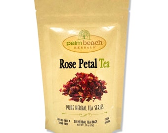 Rose Petal Tea - Pure Herbal Tea Series by Palm Beach Herbals (30 Tea Bags) 100% All Natural