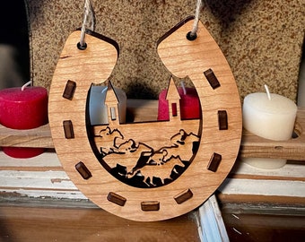 Handmade Horse Christmas Ornament: Rustic Wooden Kentucky Derby Decor