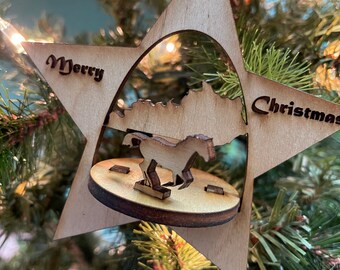 Wooden Kentucky Horse Ornament, Wooden Star Ornament, Gift Under 25 Dollars, Ornament Exchange, Christmas Ornament, Kentucky Home Ornament.