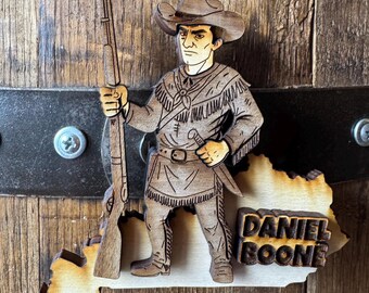 Daniel Boone Kentucky Wooden Magnet-Pioneer Frontiersman Fridge Magnet, Rustic Cabin Decor, Kentucky Souvenir Gift