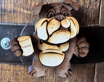 Laser Engraved Wood Bulldog Coffee Magnet, Dog Lover Kitchen Decor