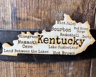 Kentucky State Wood Magnet – Engraved Bourbon, Derby, Red River Gorge Souvenir