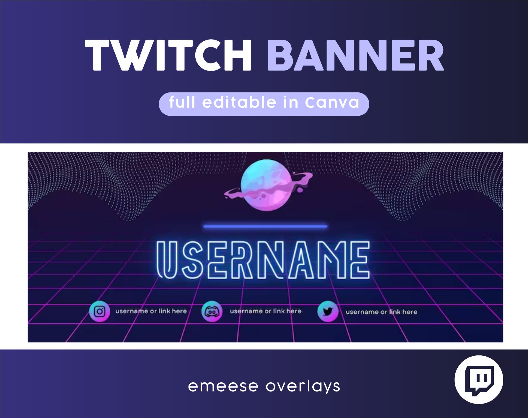 Custom Twitch Banner for Streaming Fully Customizable Canva Etsy
