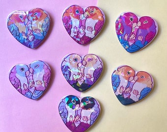 Bird Pride Heart Pins / Cute Bird Pins / Bird Button / Cute Animal Button / Pride Pins / Heart Buttons