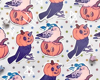 Pumpkin Bird Sticker / Pigeon Sticker / Crow Sticker / Cute Animal Sticker / Halloween Sticker / Vinyl Sticker
