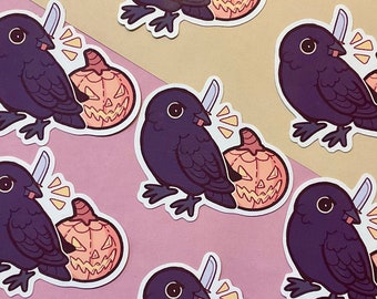 Pumpkin Carving Sticker / Crow Sticker / Bird Sticker / Cute Animal Sticker / Laptop Sticker / Vinyl Sticker