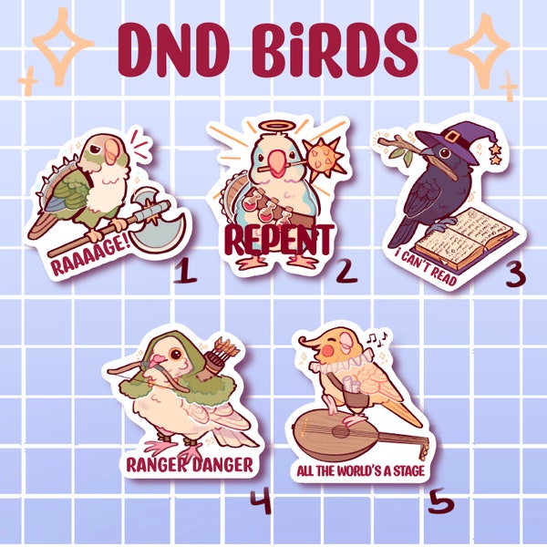 DnD Class Bird Stickers / Dnd5e Sticker / Pathfinder Sticker / TTRPG Sticker / Bird Sticker / Parrot Sticker