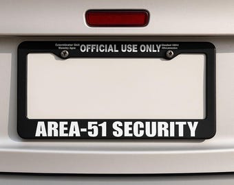 Area-51 Security License Plate Frame: Funny Alien UFO Gift