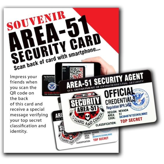 Area 51 Security Agent ID Card, Top Secret Credentials Badge, UFO