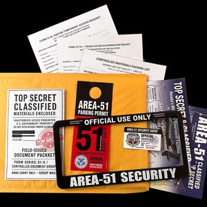 Area 51 Access Package: Map, Parking Permit, Security Card, License Frame, Entry Documents