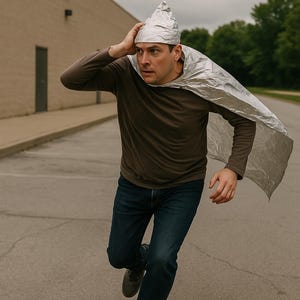 Conspiracy Theory Survival Kit – Anti-Mind-Reading Tinfoil Hat & Cape | Area51 Funny UFO Gag Gift image 5