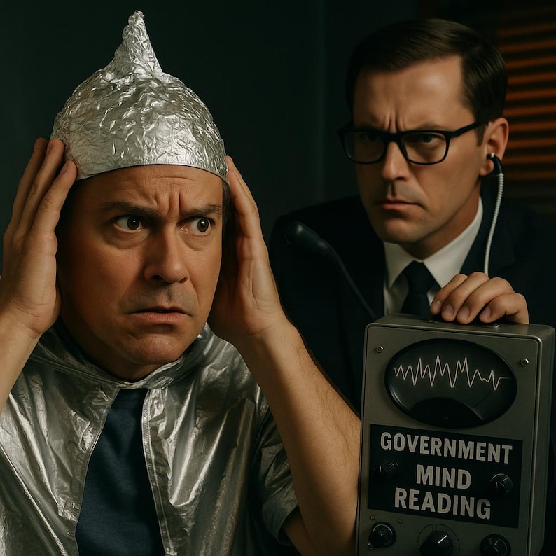 Conspiracy Theory Survival Kit – Anti-Mind-Reading Tinfoil Hat & Cape | Area51 Funny UFO Gag Gift image 4