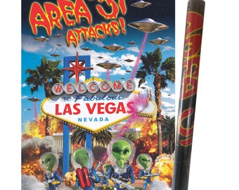 Area 51 Attacks! (24x36") Full Color Poster of UFO's and Aliens attacking Las Vegas