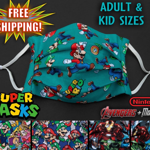 Super Mario Bros Mask, Avengers Mask,  Super Mario Mask, Disney Halloween, Minions Face Mask, Paw Patrol, Teacher Face Mask, Gaming