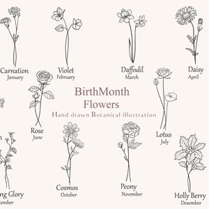 Mese di nascita Fiore SVG PNG/Mese di nascita Fiore Clipart/Wildflower Svg/Compleanno Fiore Svg/Fiore di loto SVG/Rosa Svg