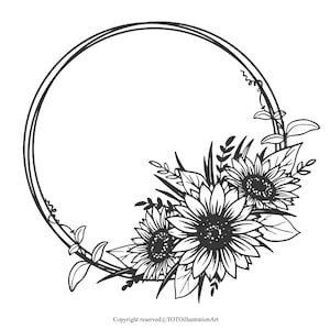 Couronne de tournesol Svg| Tournesol png| Fichier coupé de tournesol| Couronne de cercle floral