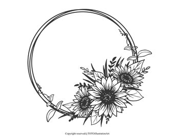Sunflower wreath Svg| Sunflower png| Sunflower cut file| Floral Circle wreath