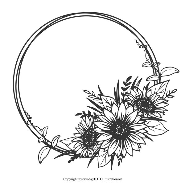 Sunflower wreath Svg| Sunflower png| Sunflower cut file| Floral Circle wreath