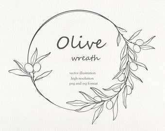 Floral wreath svg Floral wreath frame Olive branch svg png Monogram wreath Hand Drawn Frame