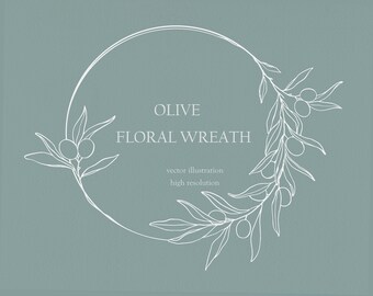 Floral hoop wreath PNG Olive branch wreath Botanical hand sketched Monogram Wreath