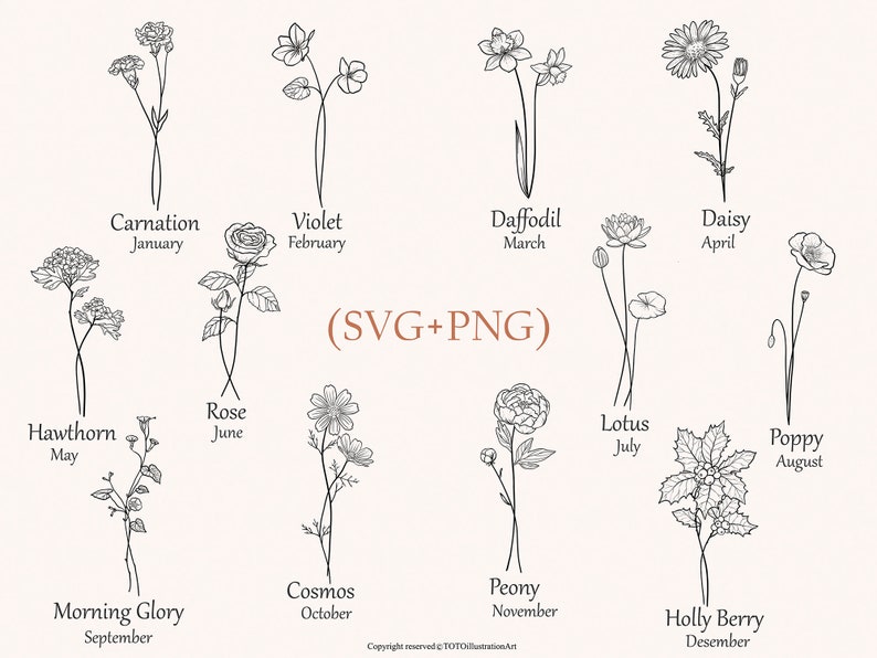 Birthmonth Flower SVG PNG Birth Month Flower Clipart Wildflower Svg