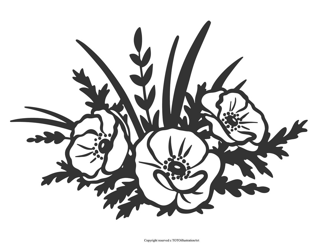 Poppy Floral Bouquet Svg Cut File Botanical Svg Hand Drawn Poppy