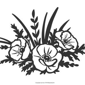 Poppy floral bouquet svg cut file Botanical svg Hand drawn poppy flowers Poppy wreath