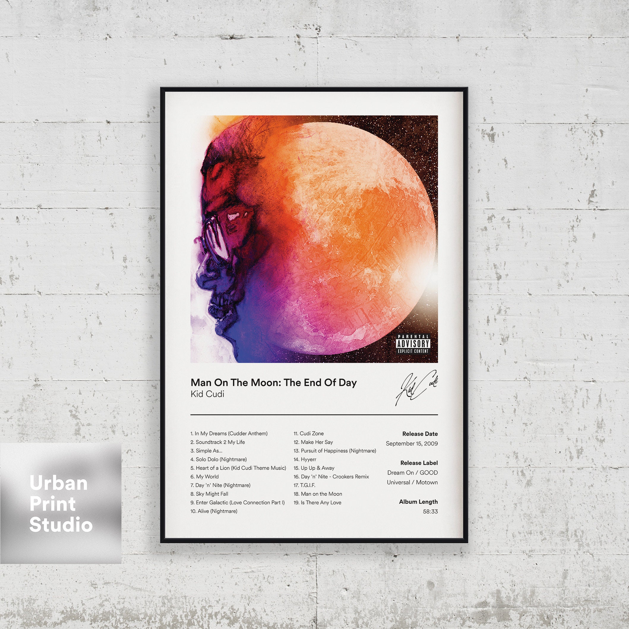 Kid Cudi Poster Man On The Moon Album Cover Poster Print Etsy
